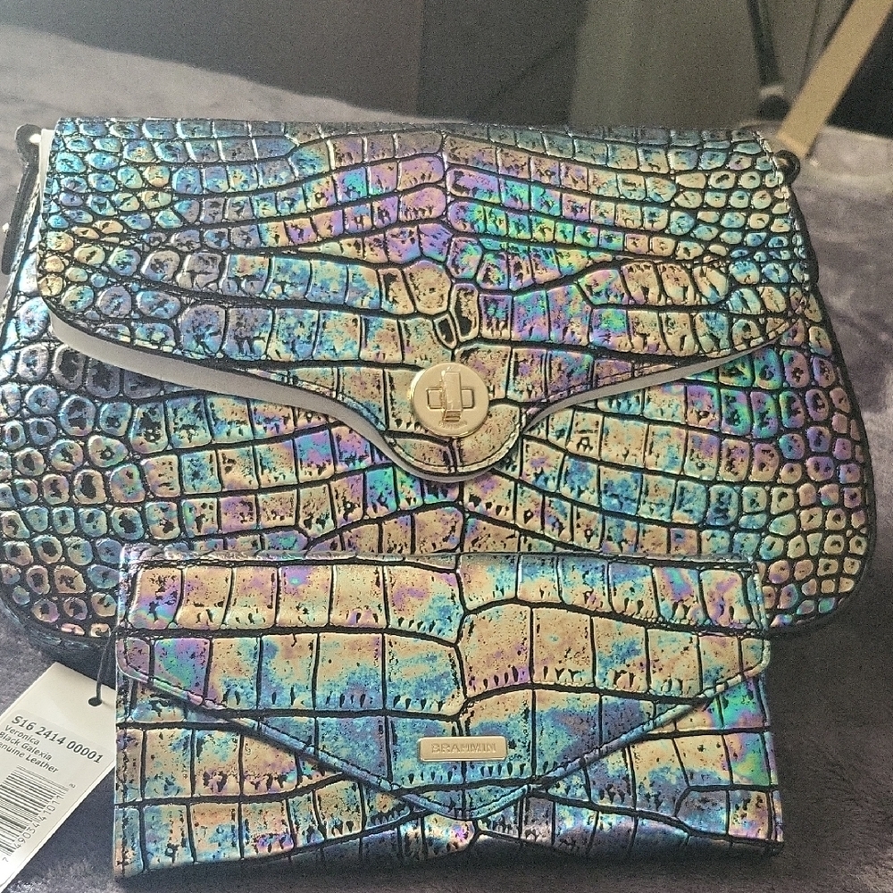 Brahmin Iridescent Crocodile Pattern Bag and Wallet Set
